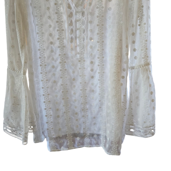White House Black Market Sheer Embroidered Bell Sleeve Tunic Top XS - Picture 6 of 8